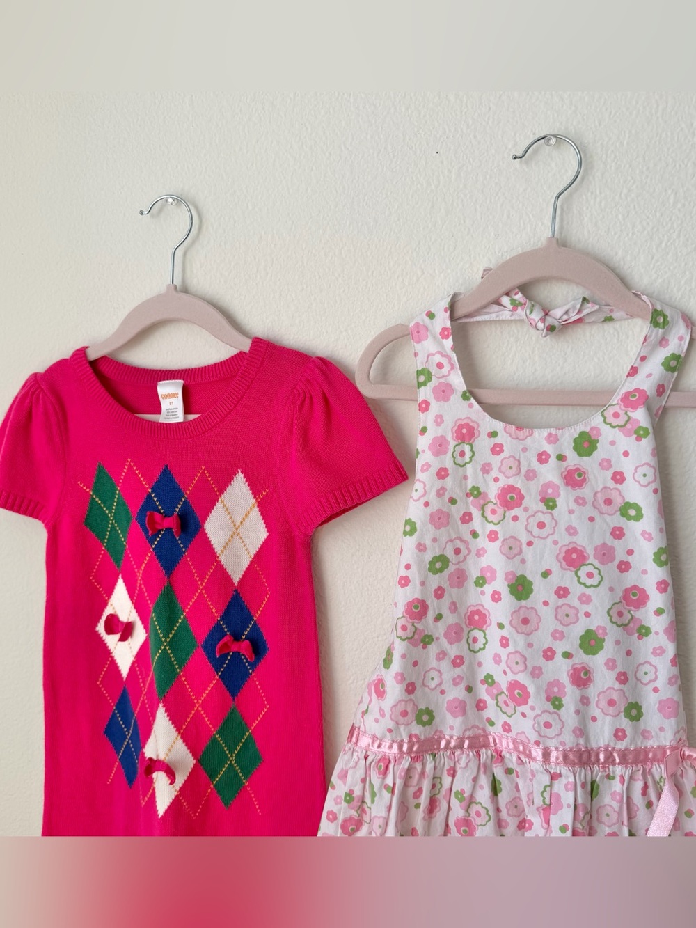 Laura Ashley Gymboree Girls Size 5 Dress Lot Pink Argyle Sweater Floral Halter - Picture 2 of 6